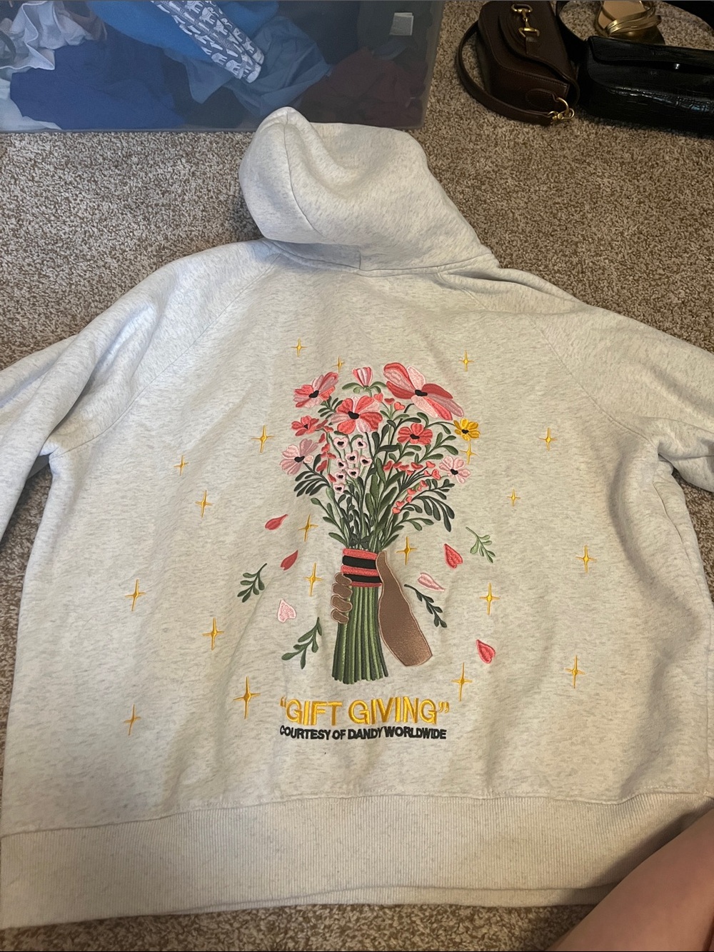 Dandy Light Gray Hoodie with Floral Pocket Embroidery - Picture 2 of 8